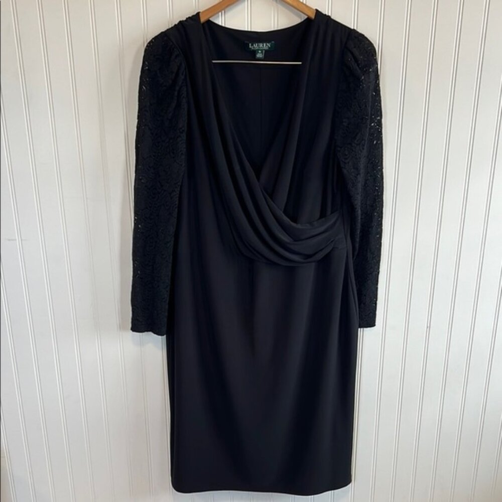 Lauren Ralph Lauren formal lace sleeve cocktail black tie wedding size 16 dress